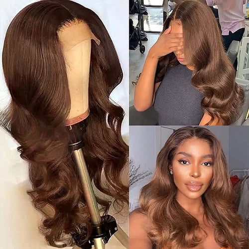 Chocolate Brown 13x4 HD Lace Frontal Wigs Brazilian Pre Plucked 13x6 HD Lace Frontal Wigs Dark Brown Body Wave Human Hair